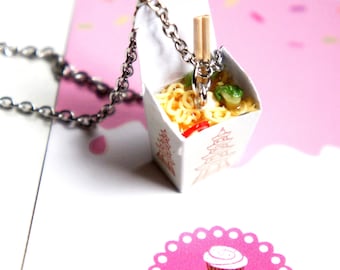 Chow mein Noodles Necklace- miniature food jewelry, food necklace, chinese food