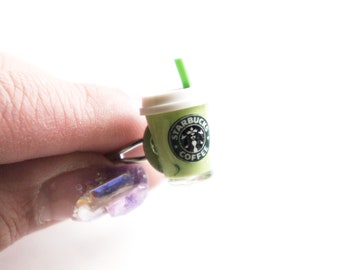 Hot Green Tea Latte Ring- miniature food jewelry, coffee ring