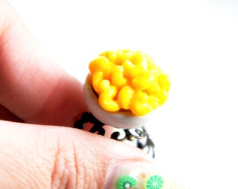 Mac and Cheese Ring- miniature food jewelry, food ring, macaroni ring