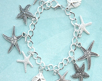 Seashells Charm Bracelet- starfish charm bracelet, beach charm bracelet, themed bracelet