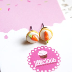 Carrot Cupcake Stud Earrings- miniature food jewelry, food earrings, cupcake jewelry