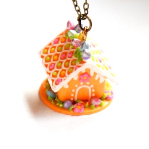 Easter Gingerbread House Necklace-  miniature food jewelry, Easter food necklace