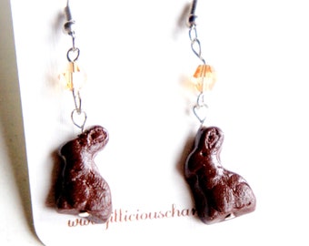 Chocolate Bunny Earrings: Handmade Polymer Clay Easter Jewelry