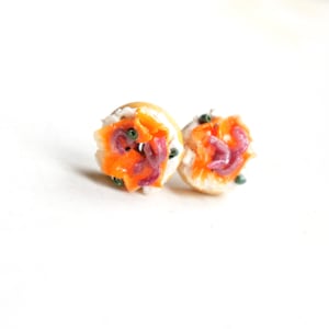 Bagel and Lox Earrings - miniature food jewelry, breakfast earrings