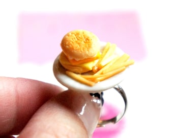 Fish Sandwich and Fries Plate Ring-miniature food jewelry, fast food jewelry, food ring