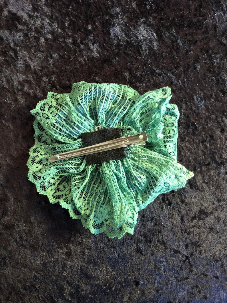 Blue and green vintage lace flower hair clip with vintage style brooch Mermaid theme