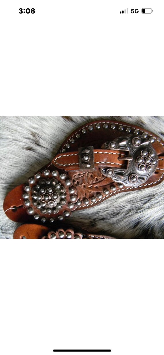 Sangles D'éperons Western Showman - Cuir De Qualité Avec Studs Métal - Neuf