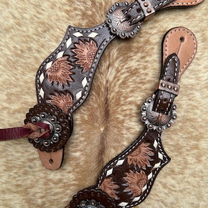 Pair Tooled Leather Ladies Size Western Spur Straps FREE Shipping