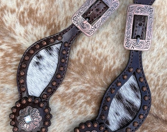 Pair Top Grain Leather Hair On Cowhide  Ladies Size Western Spur Straps FREE SHIPPING