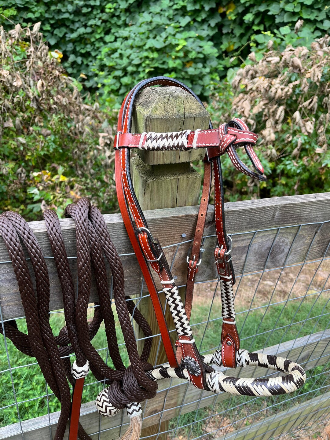 Bitless Bosal Bridle Complete Set Horse Size Rawhide Bosal Brown Mecate