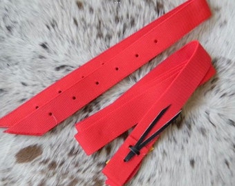 Red Nylon Western Saddle Tie Strap and Off Side Billet Set Horse Size