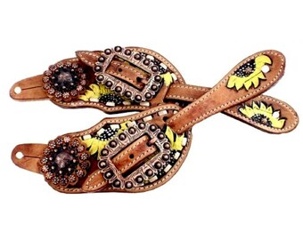 Showman Ladies Sunflower Tooled Leather Spur Straps 