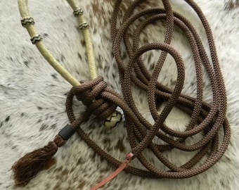 Genuine Rawhide Bosal and Brown Nylon Mecate Rein Set Horse Size FREE SHIPPING