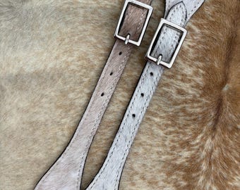 Pair Adult Size White and Tan Genuine Hair On Cowhide Western Spur Straps FREE SHIPPING