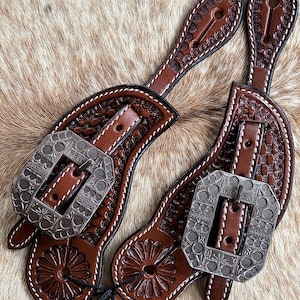 Pair Ladies Top Grain Tooled Leather Western Tooled Spur Straps FREE SHIPPING
