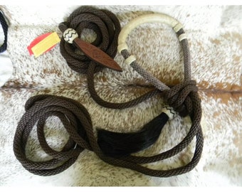Western Bosal 32 Plaits Rawhide Natural & Black With Horse Hair Mecate Reins Western Bosal 32 Plaits Rawhide Natural & Black With Horse Hair Mecate Reins