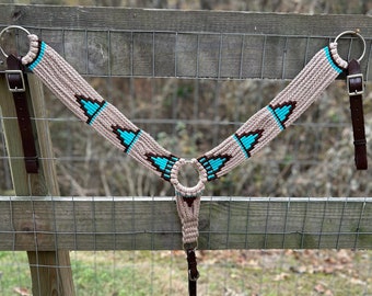 Genuine Wool Multi String Western Breast Collar Teal and Brown Woven Southwest Design FREE SHIPPING