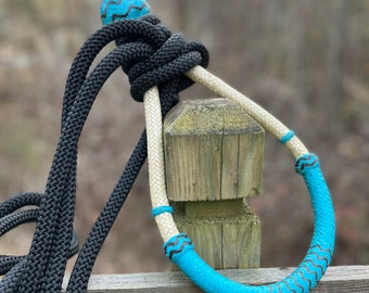 Teal Rawhide Bosal and Black Mecate Rein Set FREE SHIPPING