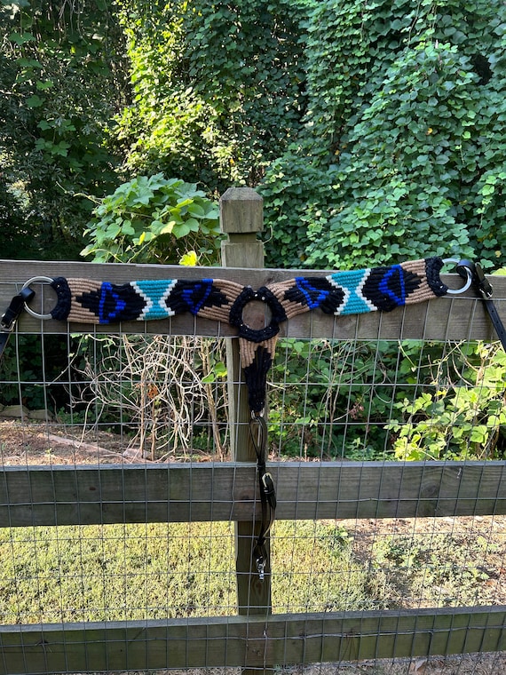 Mohair Wool Multi String Western Breast Collar Teal and Black Woven Southwest Design Free Ship