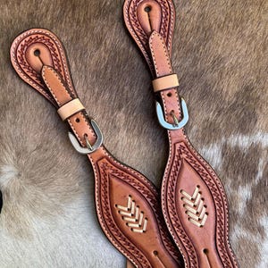 Pair Light Oil Adult Size Western Spur Straps with Rawhide Design FREE SHIPPING