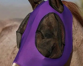 Size Medium Purple Lycra Horse Fly Mask with Ears Free Ship