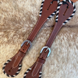 Adult Size Western Oiled Harness Leather Black Stitched Edges Spur Straps FREE SHIP