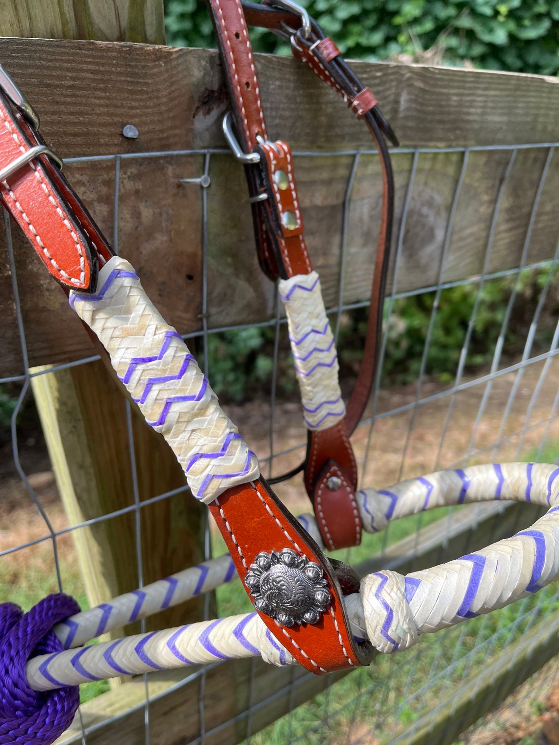 Complete Bitless Hackamore Bosal Bridle Purple Nylon Mecate Etsy