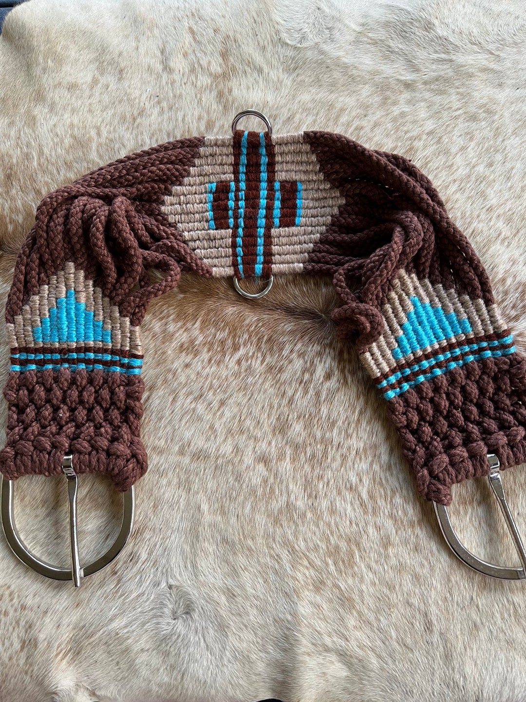 32” Wool String Girth for Western Saddle Teal Aztec Design FREE ...