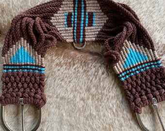 28” Western Saddle Girth Cinch 100% Wool Teal Aztec Design FREE SHIPPING