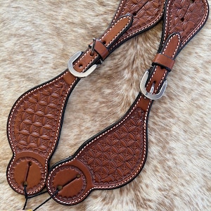Pair Adult Size Western Floral Tooled Top Grain Leather Spur Straps FREE Shipping