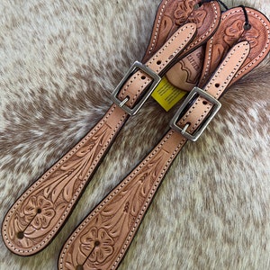 Pair Adult Size Floral Tooled Leather Western Spur Straps FREE SHIPPING