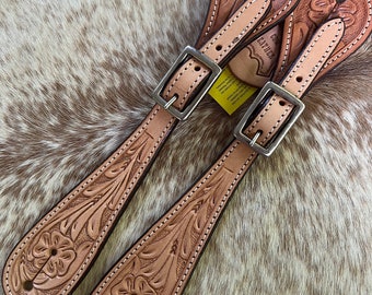 Pair Adult Size Floral Tooled Leather Western Spur Straps FREE SHIPPING