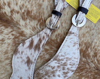 Genuine Hair On Cowhide Tan and White Western Adult Size Spur Straps FREE SHIPPING
