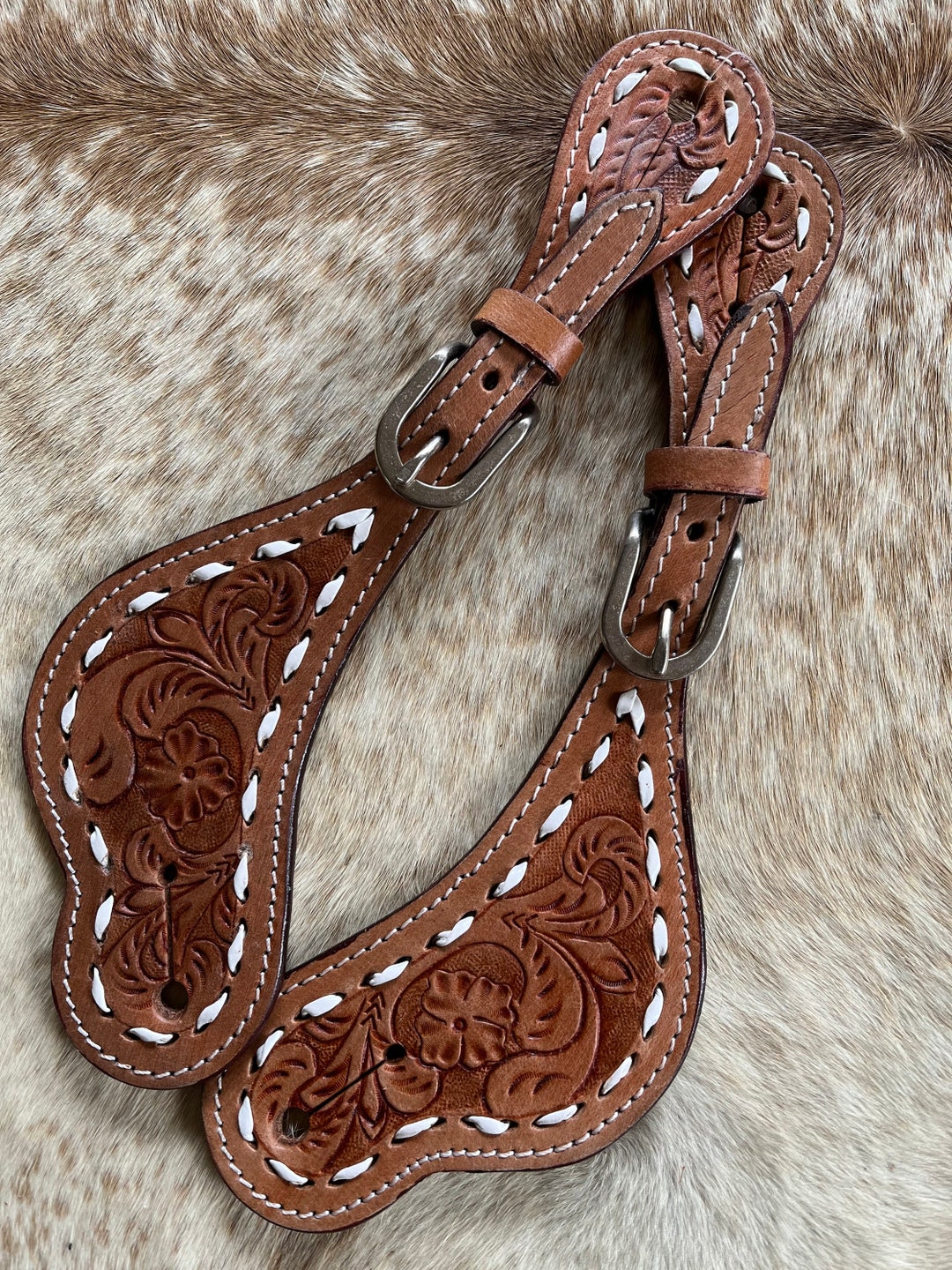 Pair Ladies Size Western Spur Straps Buckstitched Edging Etsy