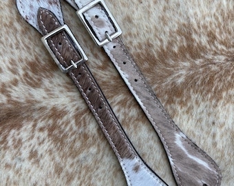 Pair Adult Tan and White Genuine Hair On Cowhide Western Spur Straps FREE SHIPPING