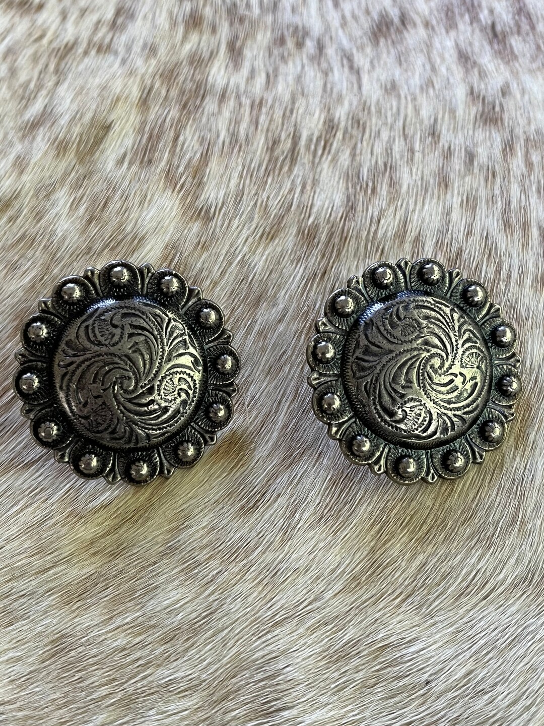 Pair Antiqued Silver Horse Tack Conchos Great Craft Projects Etsy