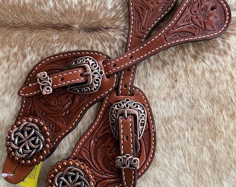 Pair of Men’s Size Celtic Design Western Medium Oil Leather Spur Straps FREE SHIPPING
