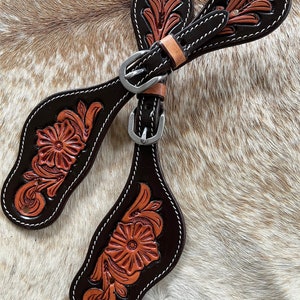 Pair Ladies Two Tone Top Grain Leather Western Spur Straps FREE Shipping