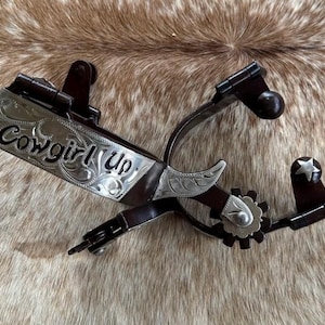 Pair Ladies Western Engraved Spurs COWGIRL Up FREE SHIPPING