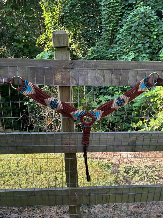 Genuine Wool Multi String Western Breast Collar Teal and Brown Woven Southwest Design Free Ship