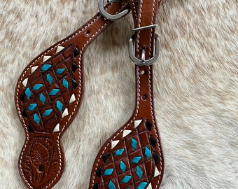 Pair Ladies Top Grain Leather Western Spur Straps Buckstitched Design FREE SHIPPING