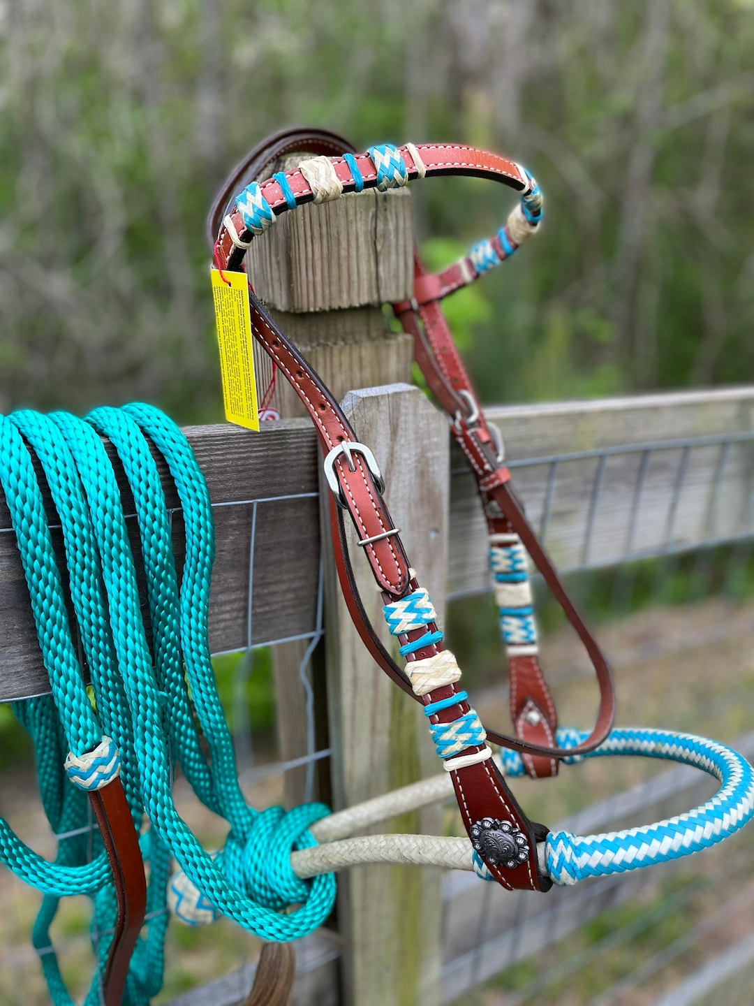 Complete Teal Bosal Bitless Bridle Set Rawhide Bisal and Teal Etsy