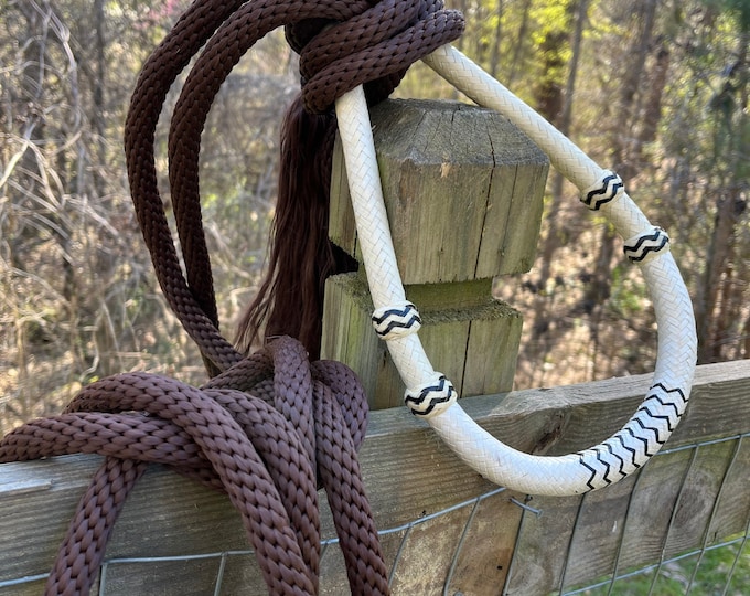 Natural Genuine Rawhide Bosal and Nylon Mecate Rein Set Bitless