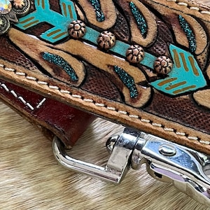 Têtière De Poitrail En Cuir Showman - Superposition Alligator Turquoise Et Marron, Neuf