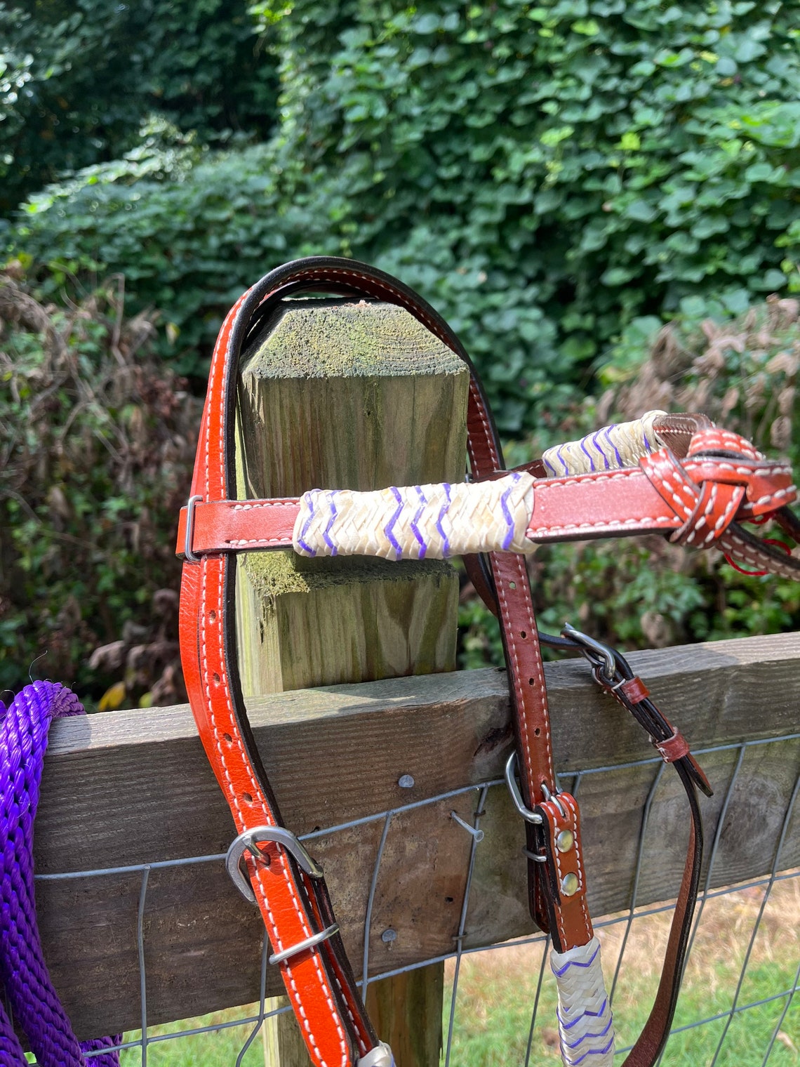 Complete Bitless Hackamore Bosal Bridle Purple Nylon Mecate Etsy