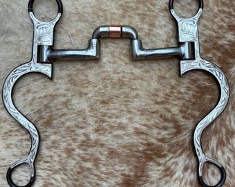 Western Antiqued Brown Steel 5” Correction Mouth Bit Engraved Silver Cheeks FREE SHIPPING