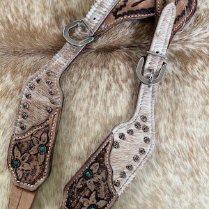 Pair Ladies Size HAIR on Cowhide Teal Dots Western Spur Straps Free Ship