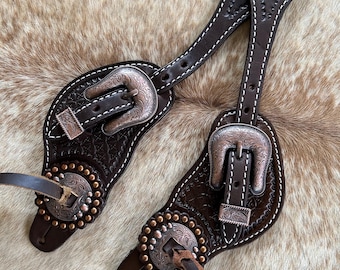 Pair Men’s Size Western Rich Brown Leather Antiqued Copper Spur Straps FREE Shipping