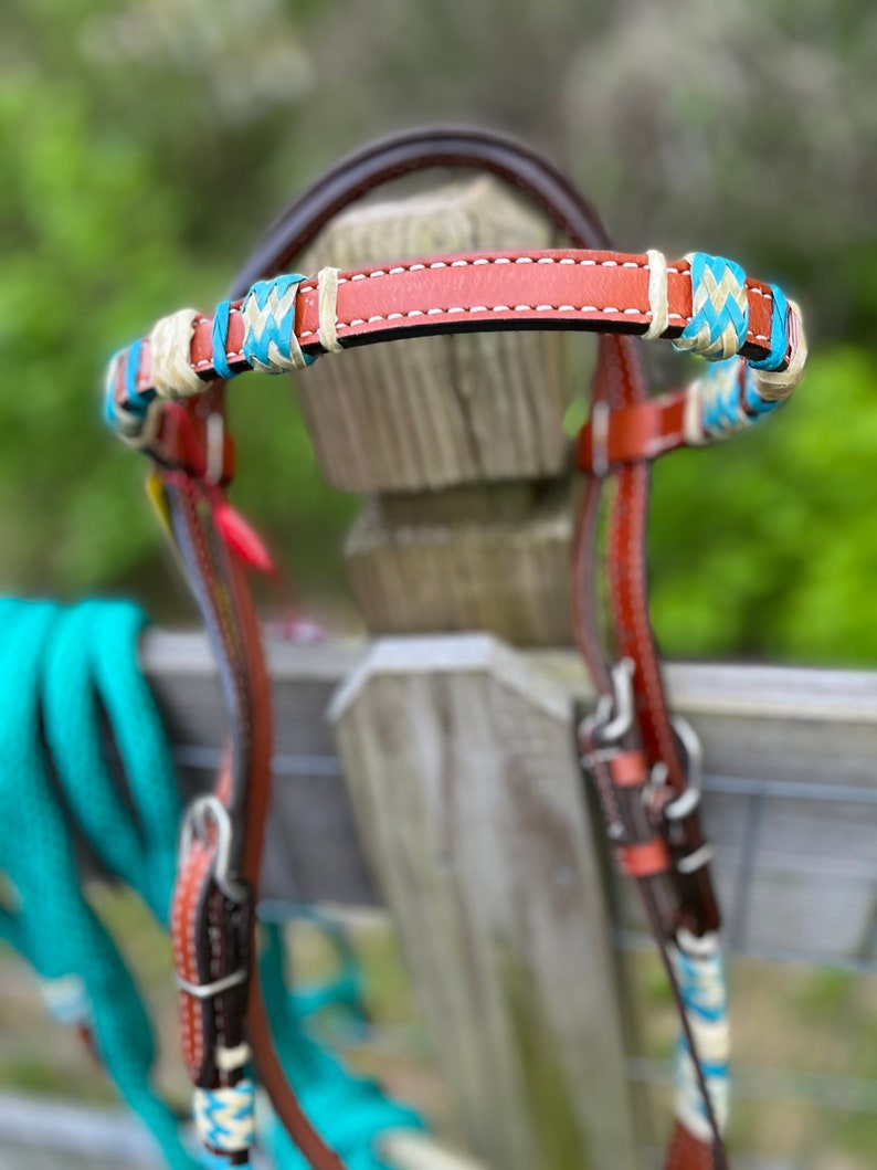 Complete Teal Bosal Bitless Bridle Set Rawhide Bisal and Teal Etsy