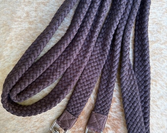 Brown Cotton Flat Cotton 7’ Contest Barrel Roping Trail Style Rein FREE SHIPPING